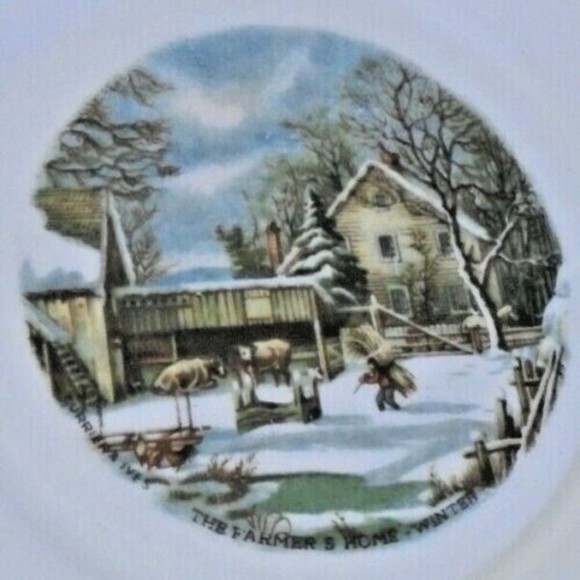 Lot of 5 Harkerware Salad Dessert Plate Cake Server Christmas Snow Winter Scene - Picture 5 of 11